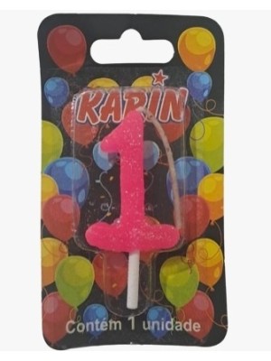 VELA DE ANIVERSARIO N.1 ROSA C/ GLITTER UN. KARIN