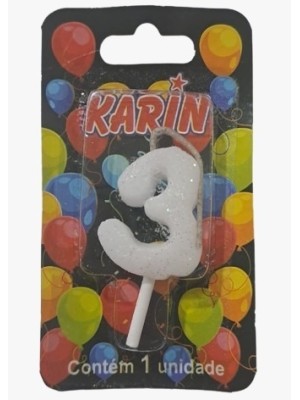 VELA DE ANIVERSARIO N.3 BRANCA C/ GLITTER UN. KARIN