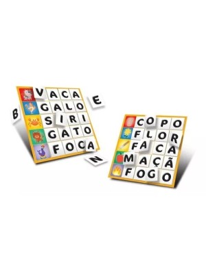 Jogo Forma Palavras com 6 Cartelas, 30 Palavras e 120 Letras Brinquedo Educativo