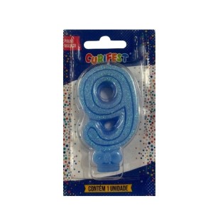 VELA SUPER NUMERO SIMPLES AZUL CLARO N 9 - (1759) UN. CURIFEST