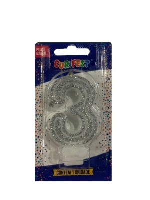 VELA SUPER NUMERO SIMPLES PRATA N 3 - (1683) UN. CURIFEST