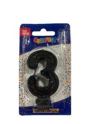 VELA SUPER NUMERO SIMPLES PRETO N 3 - (1733) UN. CURIFEST