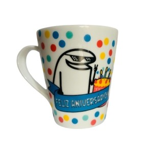 CANECA 290ML DE PORCELANA FLORK- ANIVERSARIO FAIXA UN. TERRAMADA