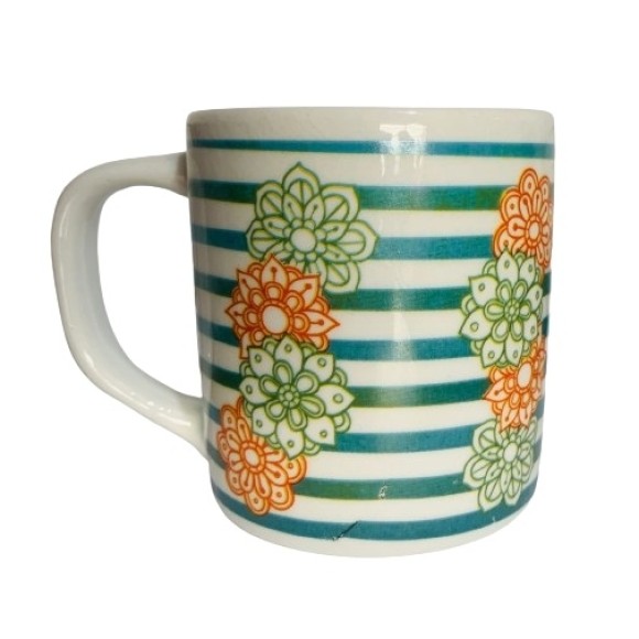 CANECA 300ML FLORES FAIXA UN. TERRAMADA