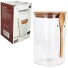 POTE HERMETICO DE VIDRO QUADRADO COM TAMPA E COLHER DE BAMBU 700ML UN. FU XING