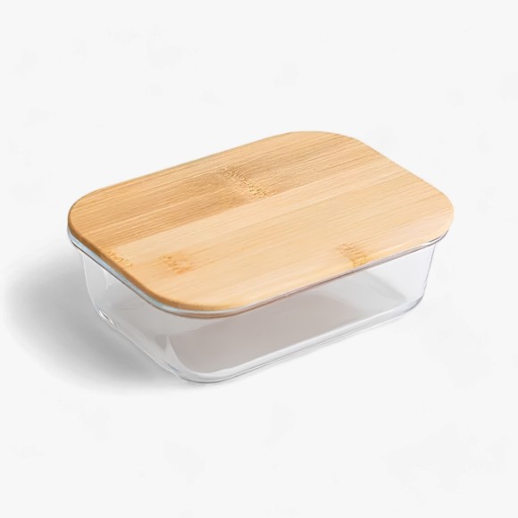 POTE DE VIDRO 1,5L RETANGULAR COM TAMPA ESTILO BAMBU UN. INGA