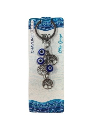 CHAVEIRO ARVORE DA VIDA E OLHO GREGO DE METAL UN. MULTIART