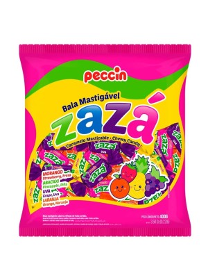 Bala Zazá Sortida 400g Peccin – Bala Mastigável com Sabores de Frutas Sortidas Ideal para Festas, Consumo Diário e Revenda