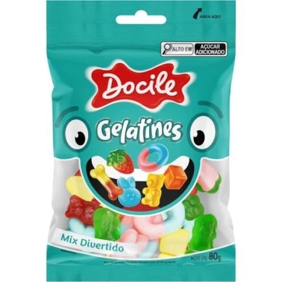 BALA DE GELATINA EM FORMATOS DIVERSOS TIPO MIX 80G UN. DOCILE