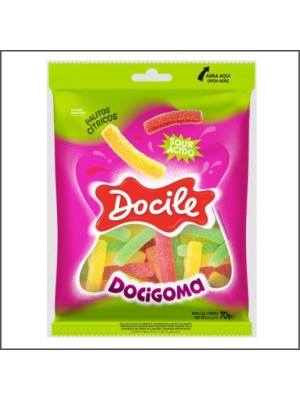 BALA DE GOMA DOCIGOMA PALITOS CITRICOS 70G UN. DOCILE