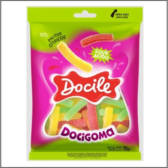 BALA DE GOMA DOCIGOMA PALITOS CITRICOS 70G UN. DOCILE