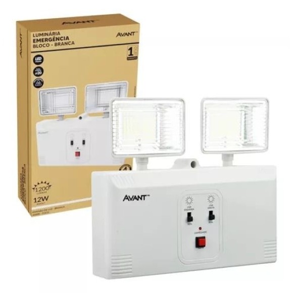LUMINARIA EMERGENCIA BLOCO 12W 6000K 1200 LUMENS LUZ BRANCA UN. AVANT