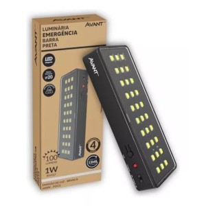 LUMINARIA LED EMERGENCIA BARRA PRETA 100 LUMENS 1W LUZ BRANCA BIVOLT UN.