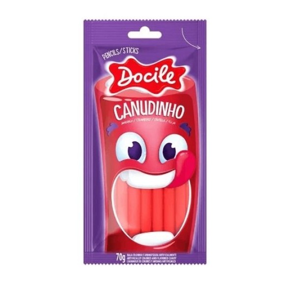 BALA REGALIZ CANUDINHO MORANGO 70G UN. DOCILE