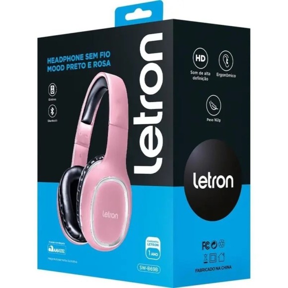FONE DE OUVIDO SEM FIO MOOD PRETO E ROSA STEREO BLUETOOTH DRIVER 40MM LETRON UN.