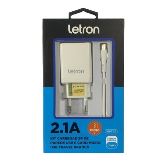CARREGADOR COMPLETO V8 2.1A VQ-T110 BIVOLT LETRON UN.