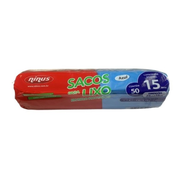 SACO PARA LIXO 15L AZUL ROLO C/50PCS UN.