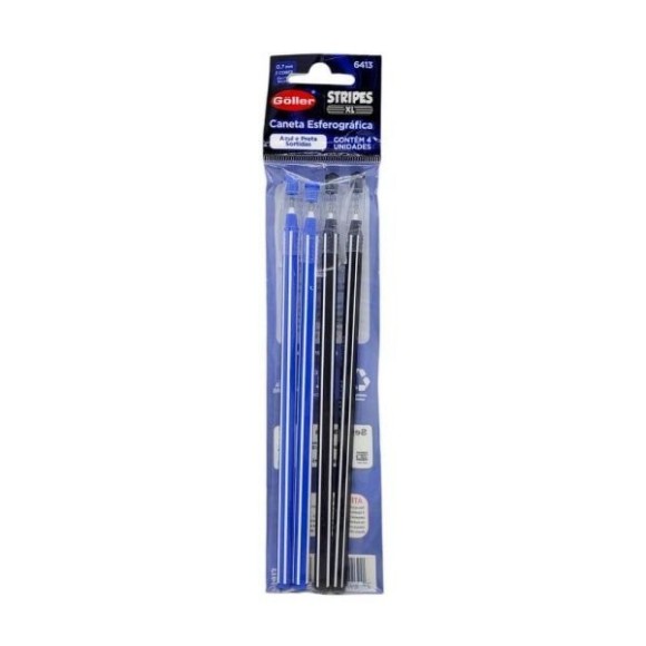 CANETA ESF AZUL/PRETA C/4PCS UN.
