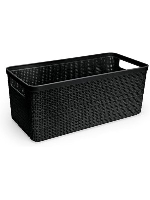 CESTO ECO JUTA ALONGADO MEDIO PRETO 27,7X11,5X13,2CM UN.