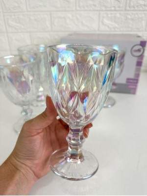 Taça de Vidro Furtacor Milbali 330ml Para Água, Vinho e Drinks – Vidro Lapidado Iridescente Elegante Para Mesa Posta e Decoração