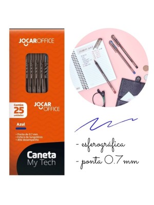 CANETA ESF.MY-TECH CX C/25PCS 0.7MM AZUL UN. JOCAR OFFICE
