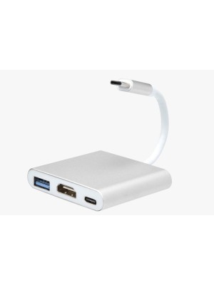 ADAPTADOR HUB PRATA TIPO C - TIPO C - USB - HDMI UN.