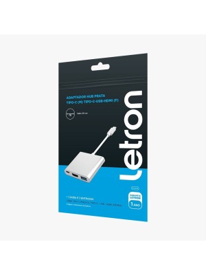 ADAPTADOR HUB PRATA TIPO C - TIPO C - USB - HDMI UN.
