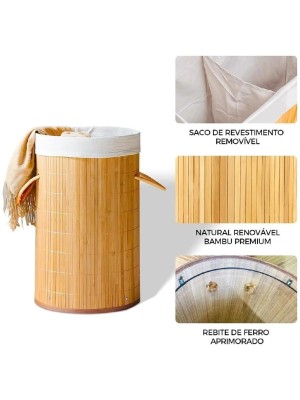 CESTO ORGANIZADOR DE ROUPA C/TAMPA BAMBU 35X57CM UN.