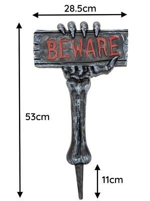 Decoração Halloween Estaca Esqueleto Beware 52cm para Jardim Entrada e Ambientes