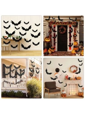 Decoração Halloween Morcegos 3D em PVC c/12pcs Acessório Parede e Ambiente