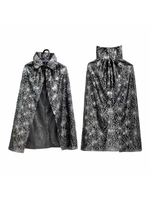 Capa Infantil Vampiro 80cm com Estampa Teia de Aranha Fantasia Festa Halloween