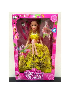 Boneca Bella Fashion Doll 30cm Articulada Moderna Princesa Acessório Vestido Rosa Pente Espelho Brinquedo Menina Moderna