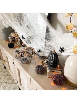 Teia de Aranha com Mini Aranhas 20x30cm – Decoração de Halloween Realista para Paredes, Mesas e Ambientes Temáticos