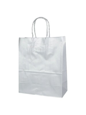 Sacola de Papel Kraft Colorido P 18x22x9cm Prata Metalizado