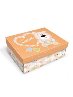 Caixa De Presente Infantil Ursinho Com Amor 23x16x9cm