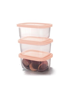 Kit 3 Pote Plástico Retangular Com Tampa 520ML - Porta Mantimentos Utensílios De Cozinha