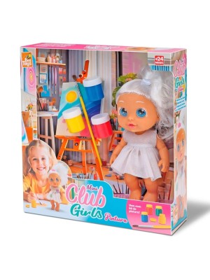Mini Boneca Club Girls com kit pintura, cores variadas
