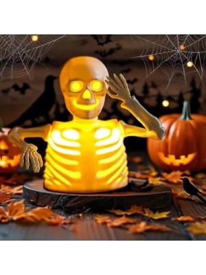 Decoração de Halloween Enfeite Meio Esqueleto com Luz Led