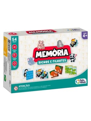 Jogo da Memória Bichos e Filhotes Infantil Educativo 54 Cartas Pais & Filhos