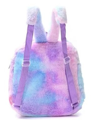 Mochila de Pelúcia Infantil Feminina Ursinho 23,5x28,5x7,5cm Fofa Leve e Confortável para Escola Passeios Viagens e Presentes para Crianças