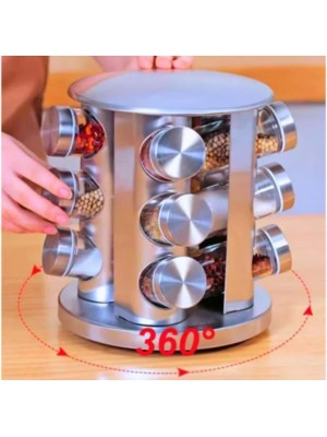 Porta Condimentos Giratório 12 Potes em Vidro + Suporte Giratório Moderno