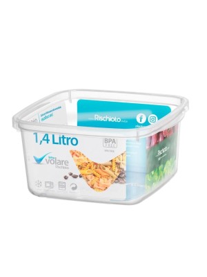 Pote Quadrado Volare 1,4 Litros Plástico Transparente com Tampa para Armazenamento e Organização de Alimentos