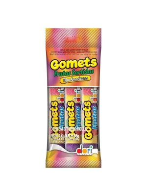 Gomets Goma Tubo Frutas 3x32g Bala Mastigável Sortida Macia Sabor Frutas Coloridas para Festas, Lembrancinhas e Sobremesas