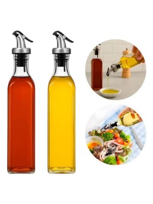 Galheteiro Azeite e Vinagre 500ml em Vidro – Kit 2 Peças com Tampa Metal/Plástico