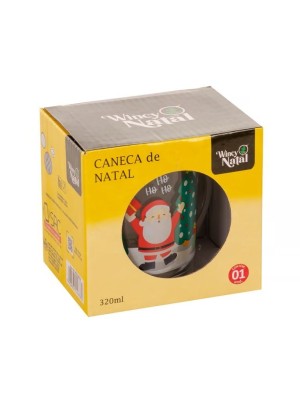 Caneca de Natal 320ml Personagem em Vidro Decorativa Festiva