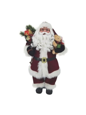 Papai Noel com Urso 60cm em Poliéster – Enfeite Natalino Decorativo para Casa, Loja e Vitrines