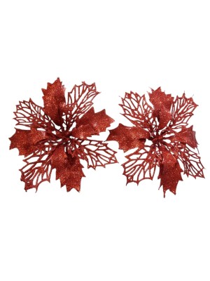 Enfeite Flor Vazada 17cm Natalina – Flor Decorativa Brilhante para Árvore, Guirlanda e Mesa