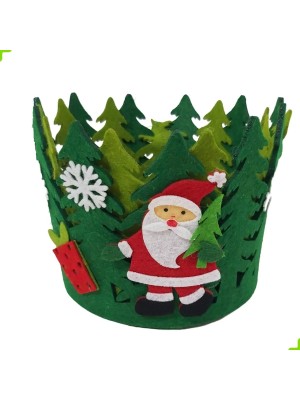 Cesto de feltro árvores duplas 16x12cm natalino decorativo para mesa, doces, presentes e arranjos de Natal