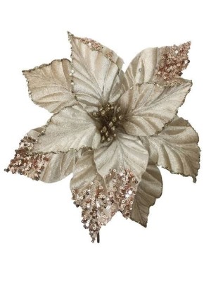 Flor Xmas Shine Pétala Dourada com Glitter – Enfeite Natalino Elegante para Árvore e Decoração de Mesa