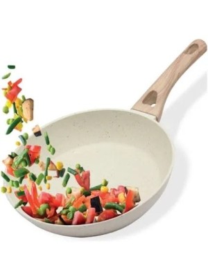 Frigideira 24cm com Revestimento Cerâmico Creme Granito para Fogão de Indução Antiaderente e de Alta Performance com Fundo Triplo Magnético